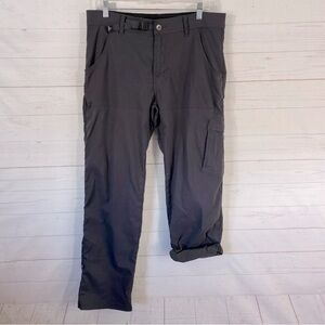 Prana Mens Stretch Zion Pants Medx32L Gray Roll Tab Cuff Belted Actual-34x31